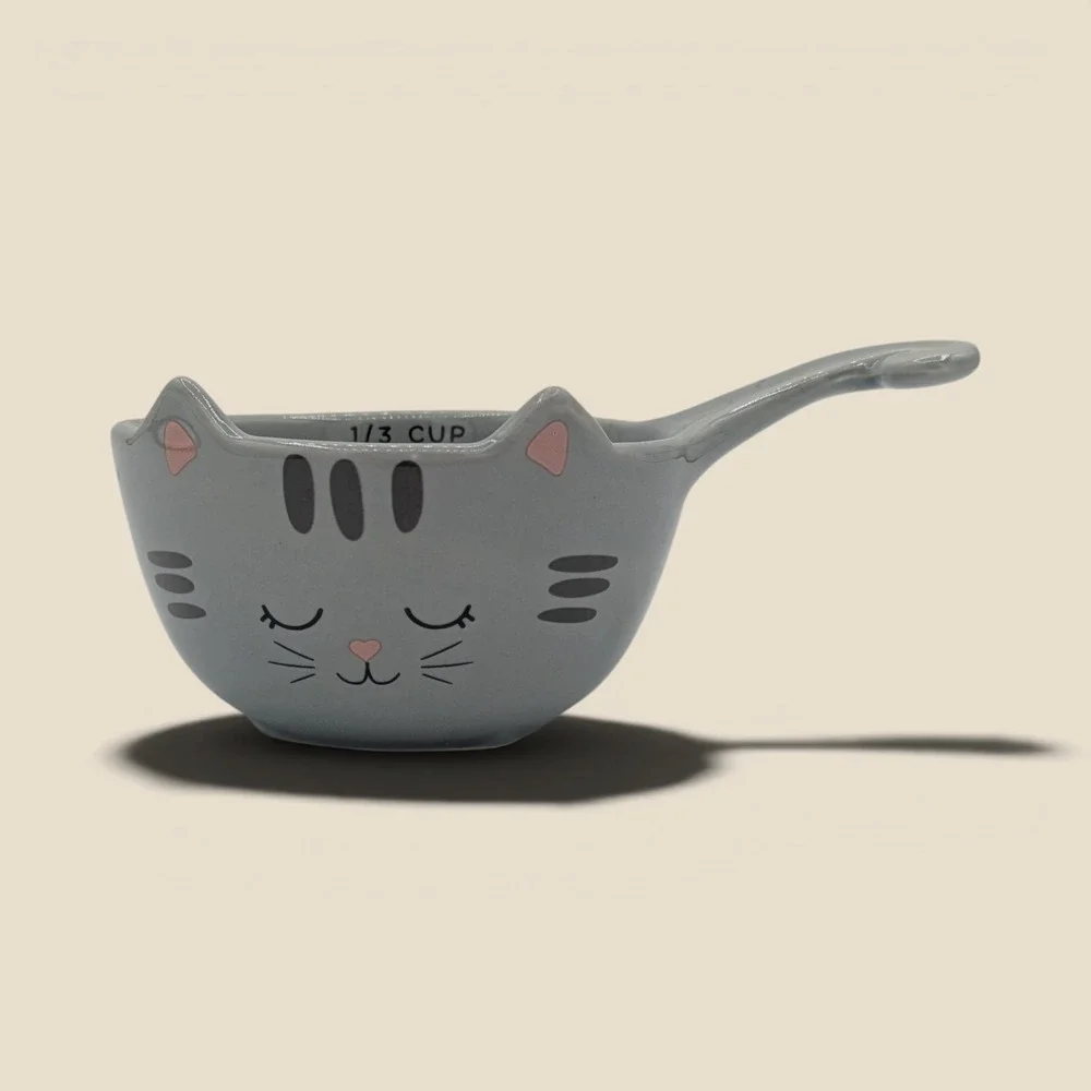 Cat Ceramic 3 Measuring Cup Set Kawaii Functional Kitchen Decor Cat Lover Gift